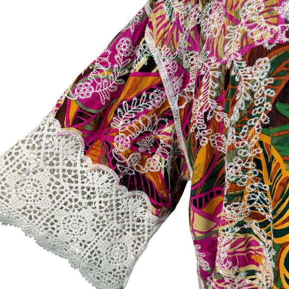 Democracy 1X-Large Kimono Cardigan Open-Front Crochet Embroidered 3/4 Sleeves - Picture 3 of 9